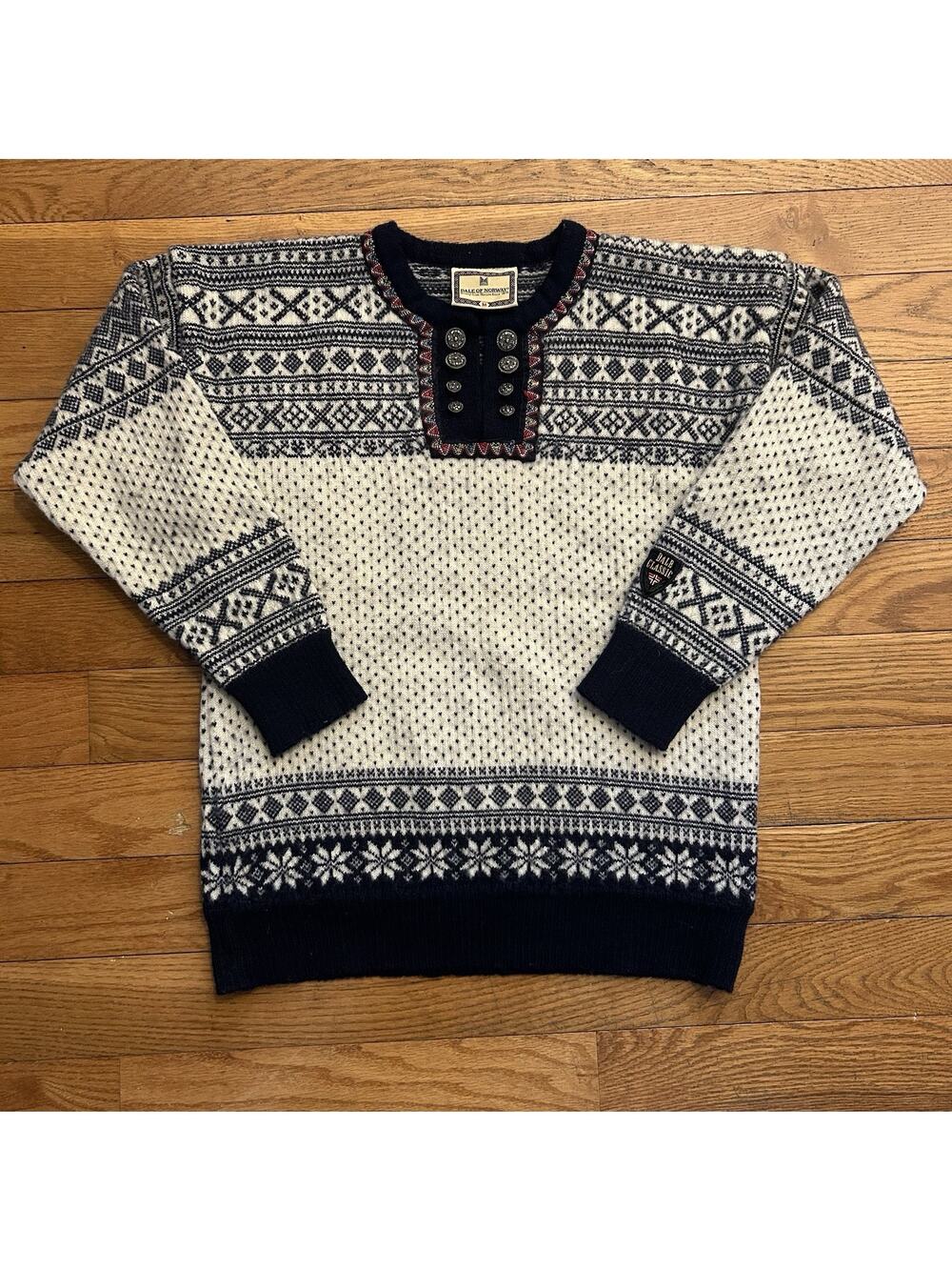 Dale Of Norway Pure New Wool Fair Isle Knit Button Sweater Medium
